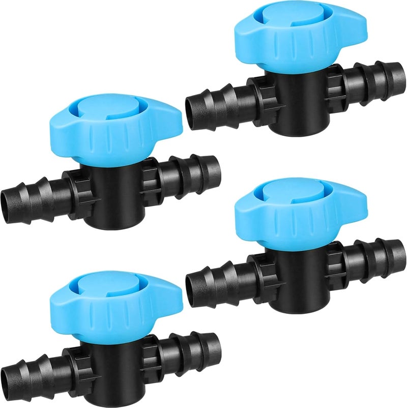 JAYEE Drip Irrigation Valve Tubing Fittings 1/2 inch, 4 Pcs Barbed Switch Valves Drip Line Parts for 1/2 Inch Drip Irrigation Tubing (.570-.620" ID), Shut Off On Water Flow for Sprinkler Systems - Image 1